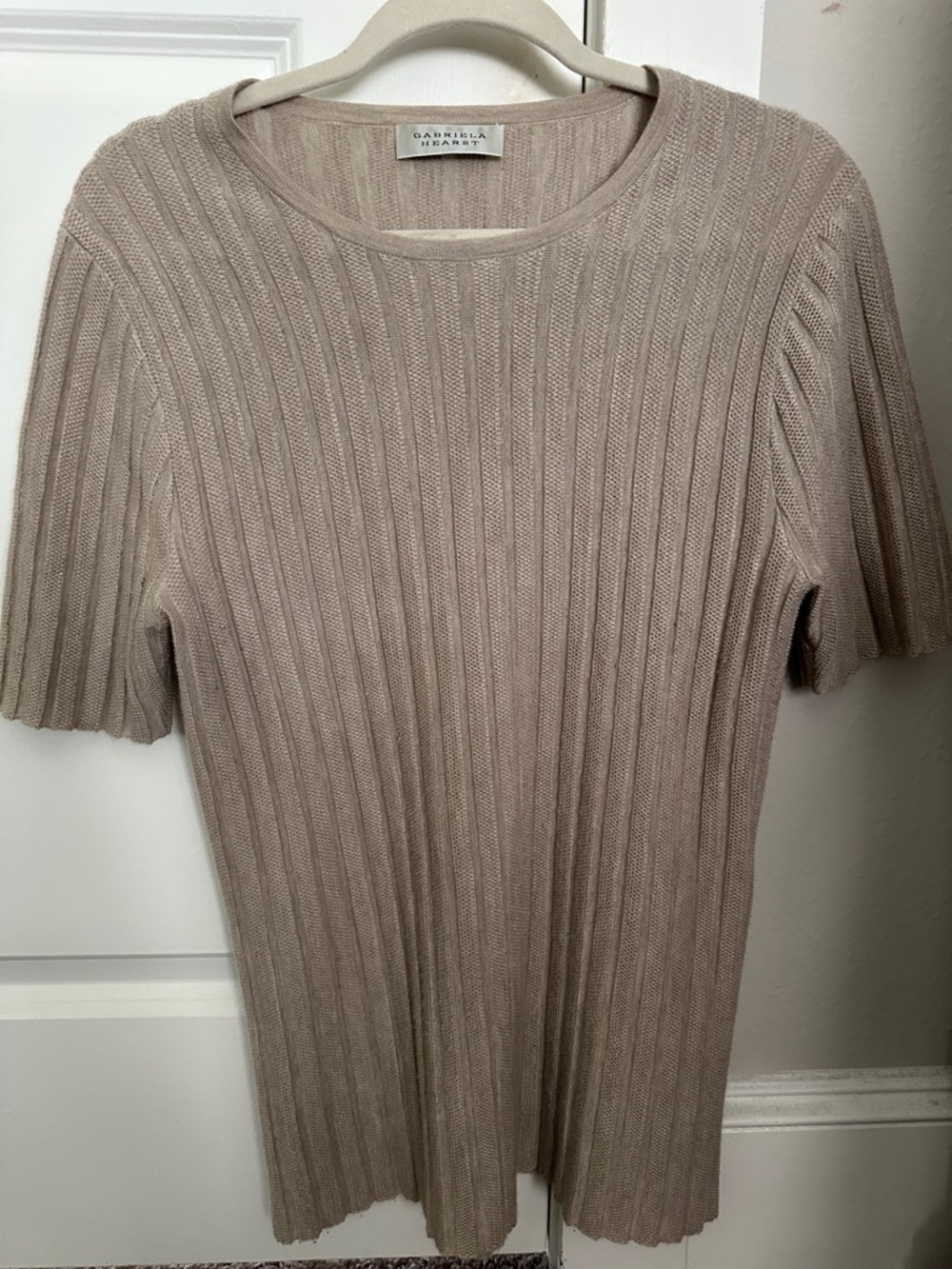 Gabriela Hearst Ribbed Short Sleeve Sweater Top | Size XL